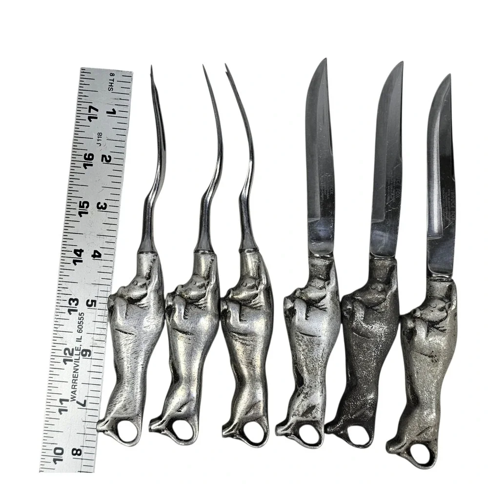 Vintage Bruce Fox Solingen Chrome Steel‎ Charging Bull Knife and Fork Set 6pc